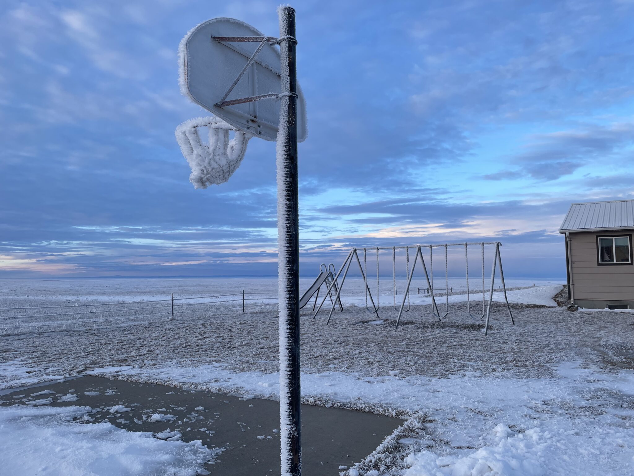 Winter day basketball hoop
